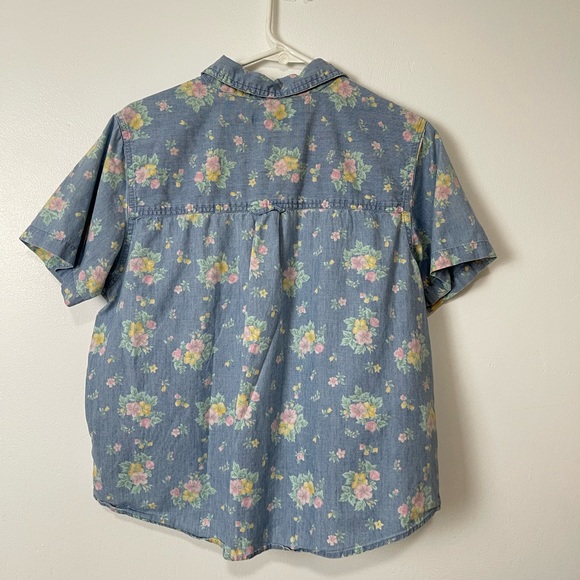 Karen Scott Flowers Print Button Down Short Sleeves Top Size L - Picture 2 of 6